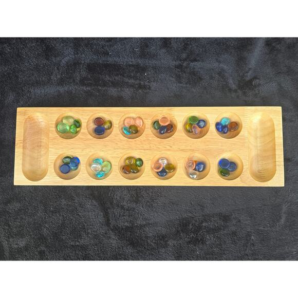Vintage Style Mancala Board Game w/ Glass Beads – Complete Set - Picture 3 of 3